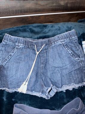 LOFT Denim Drawstring Jean Shorts in Medium Blue